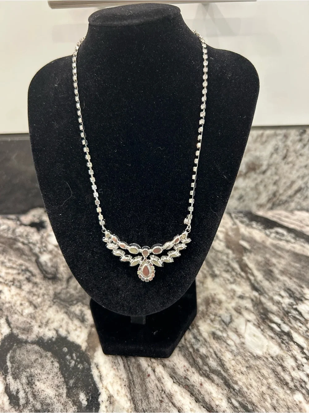 Sparkling Clear Crystal Statement Necklace in Silver Tone